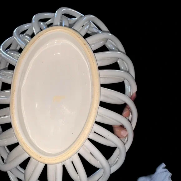 Williams Sonoma White Woven Bread Basket 10.5 "Ceramic No Chips Vintage 1990s - Picture 3 of 5